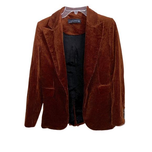 ZARA Women's Rust Brown Corduroy Fall Blazer Jackets Small Single Button - Picture 2 of 3